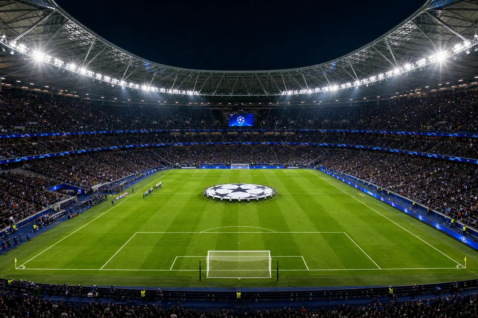 Pogled na travnjak i tribine europskog stadiona