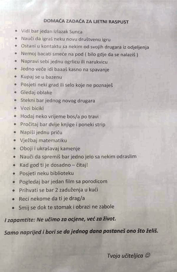 Domaća zadaća za ljetni raspust