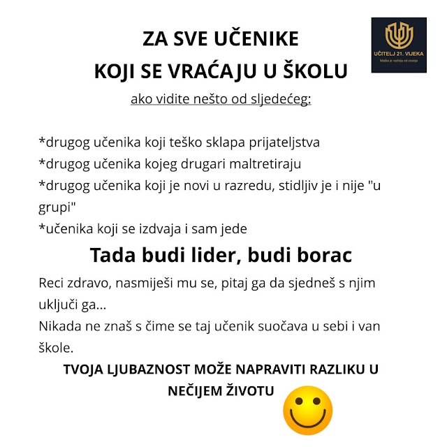 ZA SVE UČENIKE KOJI SE VRAĆAJU U ŠKOLU
